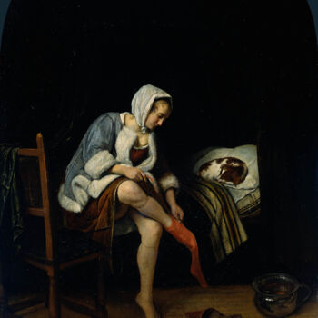 Pittura intitolato "Femme à sa toilette" da Jan Steen, Opera d'arte originale, Olio