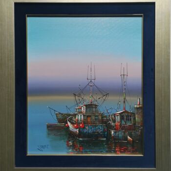 Pintura titulada "Fishing Boats" por Jan Stokfisz Delarue, Obra de arte original, Acrílico Montado en Bastidor de camilla de…