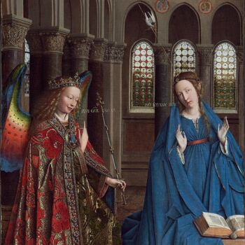 Painting titled "L'Annonciation" by Jan Van Eyck, Original Artwork, Oil