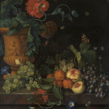 Painting titled "Vase en terre cuite…" by Jan Van Huysum, Original Artwork, Oil
