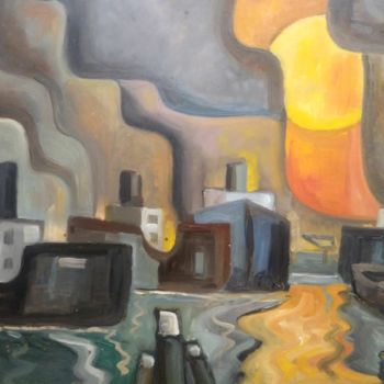 Painting titled "Shipyard" by Jan Van Wijck, Original Artwork, Acrylic