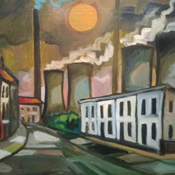 Painting titled "Zware industrie" by Jan Van Wijck, Original Artwork, Acrylic