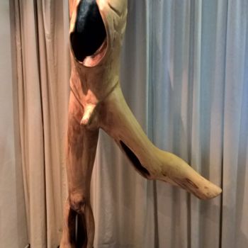 Sculpture titled "OUT OF BREATH" by Jan Van Braekel, Original Artwork, Wood