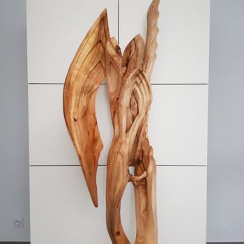 Skulptur mit dem Titel "FALLEN ANGEL" von Jan Van Braekel, Original-Kunstwerk, Holz