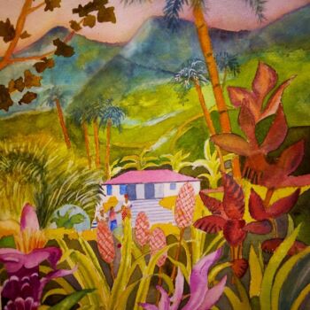 Malerei mit dem Titel "jardin revu de  Bal…" von Jan, Original-Kunstwerk, Aquarell