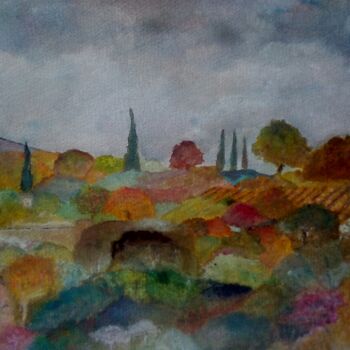 Peinture intitulée "Patchwork d'automne" par Jan, Œuvre d'art originale, Aquarelle