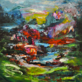 Painting titled "Paesaggio Actratto" by Jana Noldin, Original Artwork, Acrylic Mounted on Wood Stretcher frame