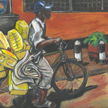 Malerei mit dem Titel "kampala-water-boy.j…" von Janas Durkee, Original-Kunstwerk