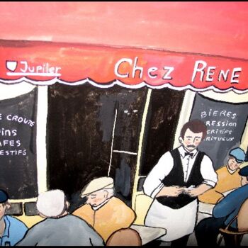 Schilderij getiteld "Cafe Rene" door Jane Betti, Origineel Kunstwerk