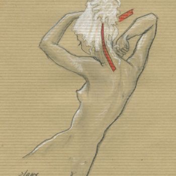 Disegno intitolato "ruban-rouge.jpeg" da Jane Buchet-Astruc, Opera d'arte originale, Matita