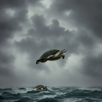 Digital Arts titled "Flying Turtle" by Jane Clevens, Original Artwork, 2D Digital Work