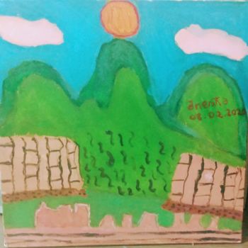 Malerei mit dem Titel "Machu Picchu" von Jane Costa, Original-Kunstwerk, Acryl