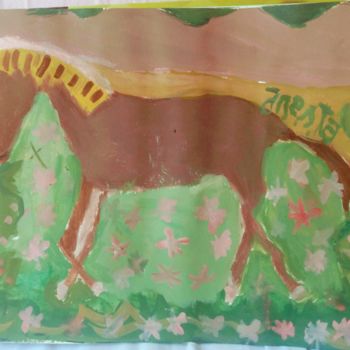 Painting titled "Cavalo ao redor das…" by Jane Costa, Original Artwork, Tempera