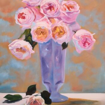 Peinture intitulée "Delicate pink roses…" par Jane Lantsman, Œuvre d'art originale, Huile