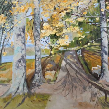 Peinture intitulée "Gold autumn landsca…" par Jane Lantsman, Œuvre d'art originale, Huile