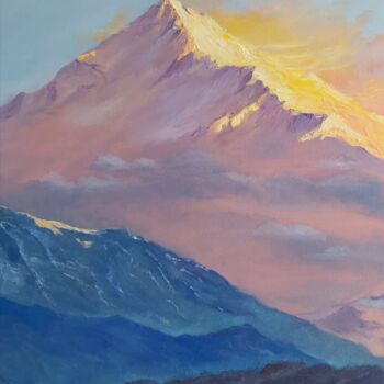Pintura titulada "Sunrise in the snow…" por Jane Lantsman, Obra de arte original, Oleo
