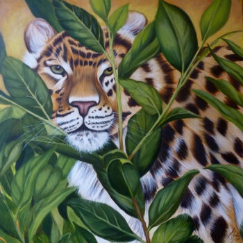 Pittura intitolato "leopard-forest.jpg" da Jane Moore, Opera d'arte originale, Olio