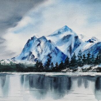 Painting titled ""Blue Mountains" or…" by Jane Skuratova, Original Artwork, Watercolor