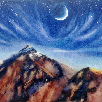 Peinture intitulée ""Mountain and Starr…" par Jane Skuratova, Œuvre d'art originale, Aquarelle