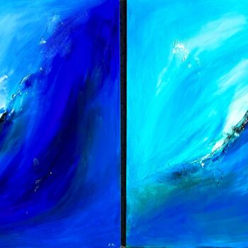 Painting titled "Big ocean. Water. D…" by Jane Ti, Original Artwork, Acrylic Mounted on Wood Stretcher frame