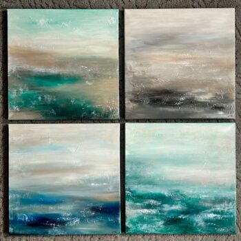 Painting titled "Smoke, quadriptych" by Jane Ti, Original Artwork, Acrylic Mounted on Wood Stretcher frame