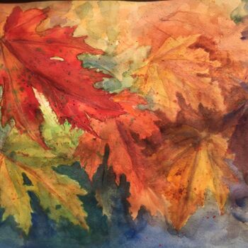 Painting titled "Silver Maple Fall" by Jane Wong, Original Artwork, Watercolor