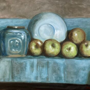 Painting titled "Apples, Ginger Pot,…" by Jane Wong, Original Artwork, Oil