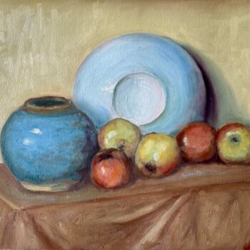 제목이 "Apples, Round Pot,…"인 미술작품 Jane Wong로, 원작, 기름
