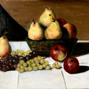 Painting titled "Still Life with Pea…" by Jane Wong, Original Artwork, Oil