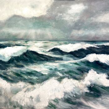 Painting titled "The Open Sea after…" by Jane Wong, Original Artwork, Oil