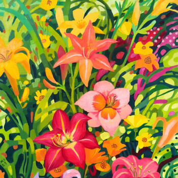 Painting titled "Lilies" by Margot Raven, Original Artwork, Oil