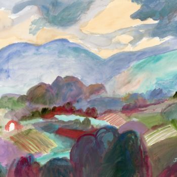 Schilderij getiteld "Landscape with Hill…" door Janel Bragg, Origineel Kunstwerk, Aquarel