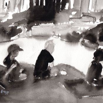 Malerei mit dem Titel "Sunbathers at Seafa…" von Janel Bragg, Original-Kunstwerk, Tinte