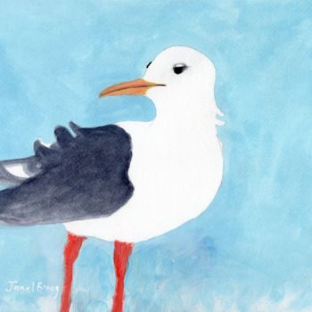 Картина под названием "Seagull from Port T…" - Janel Bragg, Подлинное произведение искусства, Акварель