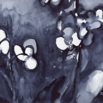 Painting titled "Orchid in Indigo" by Janel Bragg, Original Artwork, Watercolor