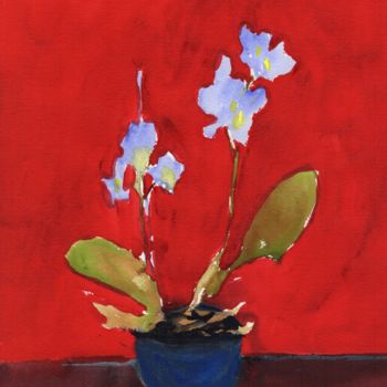 Pintura intitulada "Orchid with Red Bac…" por Janel Bragg, Obras de arte originais, Aquarela