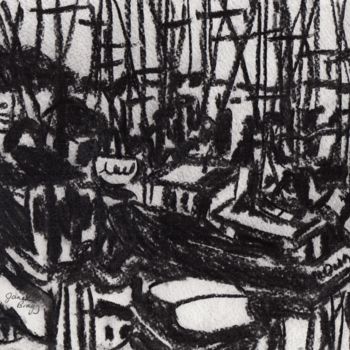 Tekening getiteld "Anacortes Marina in…" door Janel Bragg, Origineel Kunstwerk, Houtskool