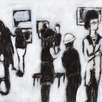 Drawing titled "Gallery Opening in…" by Janel Bragg, Original Artwork, Charcoal