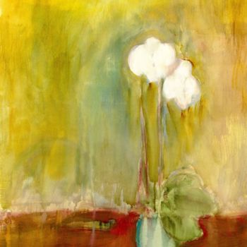 Pintura intitulada "Orchid on Gold Back…" por Janel Bragg, Obras de arte originais, Aquarela