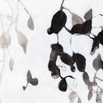 Painting titled "Leaves in Black and…" by Janel Bragg, Original Artwork, Ink