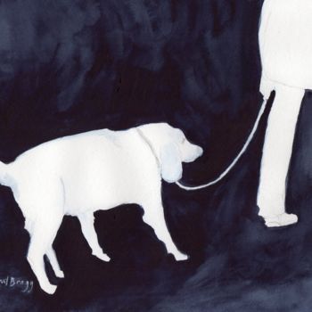 Schilderij getiteld "Man Walking His Dog…" door Janel Bragg, Origineel Kunstwerk, Aquarel