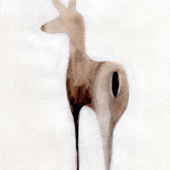Schilderij getiteld "Deer" door Janel Bragg, Origineel Kunstwerk, Aquarel
