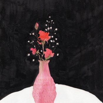 Pittura intitolato "Bouquet on White Ta…" da Janel Bragg, Opera d'arte originale, Inchiostro