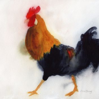 Schilderij getiteld "Rooster on Kauai at…" door Janel Bragg, Origineel Kunstwerk, Aquarel