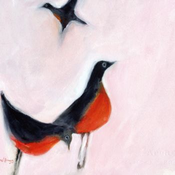 Schilderij getiteld "Robins from Memory" door Janel Bragg, Origineel Kunstwerk, Aquarel