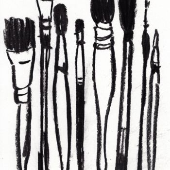 Drawing titled "Paintbrushes in Cha…" by Janel Bragg, Original Artwork, Charcoal