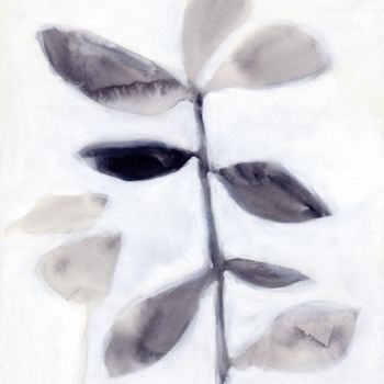 Картина под названием "Leaves in Gray II" - Janel Bragg, Подлинное произведение искусства, Акварель