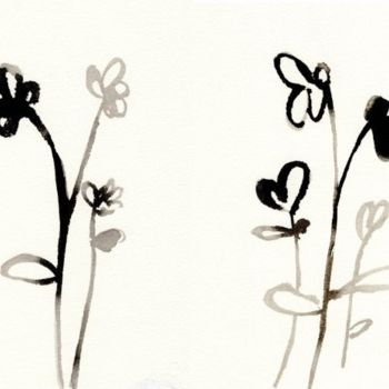 Painting titled "Sumi Flowers for Ar…" by Janel Bragg, Original Artwork, Ink