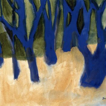 Painting titled "Blue Trees with Car…" by Janel Bragg, Original Artwork, Watercolor