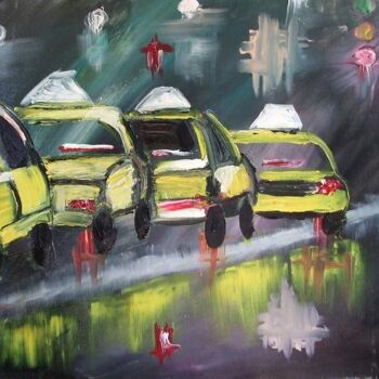 Painting titled "Rainy Park Avenue" by Janel Bragg, Original Artwork, Oil